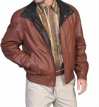 Double Collar Leather Jacket In Brown