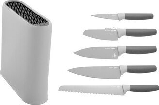 Leo 6Pc Stainless Steel Cutlery Set with Block, Gray