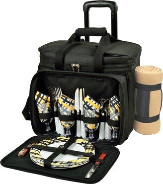 Equipped Picnic Cooler with Blanket and Service for 4 on Wheels