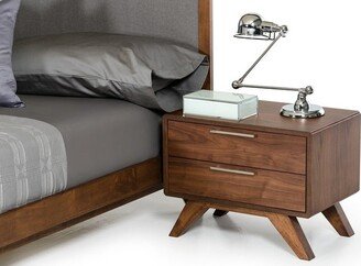 Modern Walnut Brown Nightstand with Two Drawers