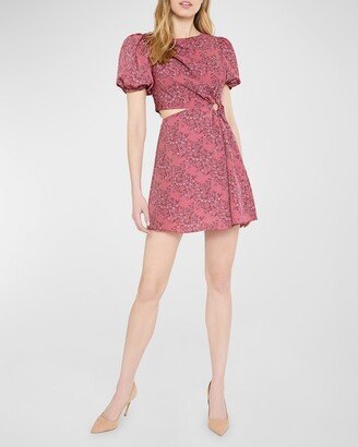 Stapleton Puff-Sleeve Floral Cutout Mini Dress