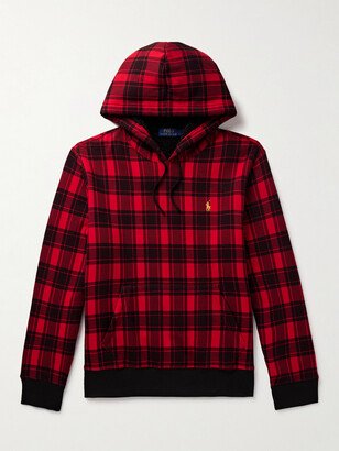 Logo-Embroidered Checked Cotton-Jersey Hoodie