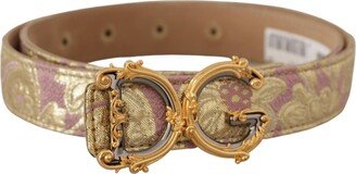 Rose Pink Jacquard Logo Gold Metal Buckle Women's Belt