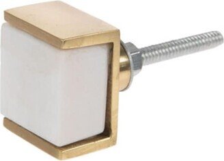 White Stone & Brass Square Knob, Cabinet Furniture Drawer Pull