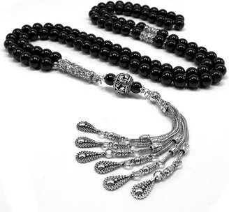 Shiny Black Glass Worry Beads, Prayer Tesbih, Tasbih, Tasbeeh, Rosary, Misbaha, Masbaha, Subha | 10mm 99 Big Beads & Zircon Design