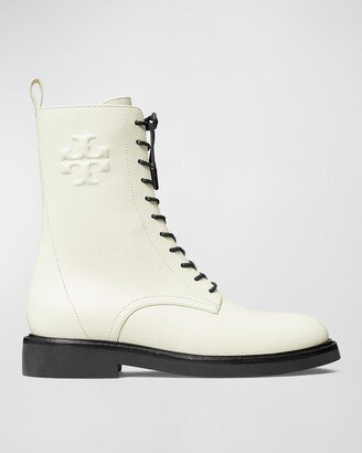 Logo Embossed Lace-Up Combat Boots