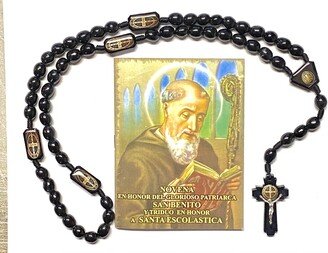 st Benedict Black Wood Rosary & Novena En Honor Del Glorioso Patriarca San Benito Y Triduo Santa Escolastica Spanish Book Libro Español