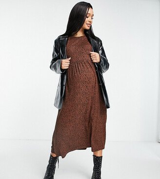 Wednesday's Girl Maternity midi smock dress in brown smudge spot print