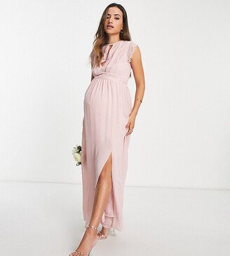 TFNC Maternity Bridesmaids chiffon maxi dress with lace detail in mauve