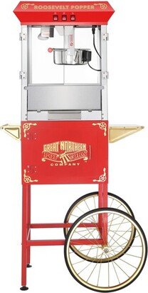 Great Northern Popcorn 8 oz. Roosevelt Popcorn Machine - Stainless-Steel Kettle, Heated Warming Deck, Old Maids Drawer with Cart - Red