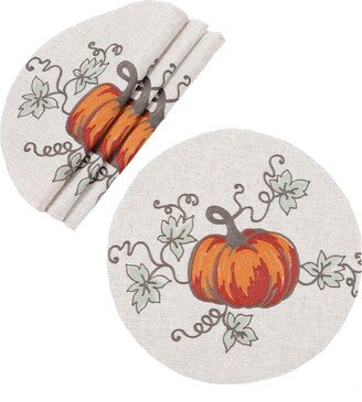 Rustic Pumpkin Crewel Embroidered Fall Placemats, Set of 4