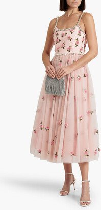 Embellished crepe-paneled chiffon midi dress