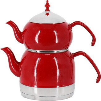 Korkmaz Rena 1.1 Liter Tea Pot and 2.4 Liter Kettle Set in Red