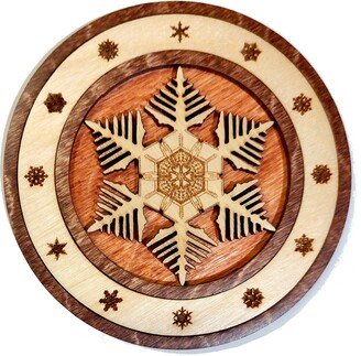 Snowflake Waterproof Wooden Coaster, Handmade Original Based On Century-Old Photo. Combine Orders & Build Your Own Set Of 6 For A Free Case