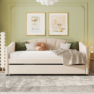 TOSWIN Twin Upholstered Daybed Sofa Bed with Trundle Bed and Wood Slat