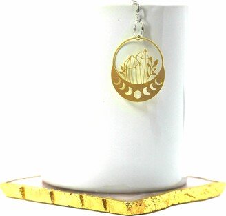 Golden Crystals & Moon Cycles Loose Leaf Tea Infuser, Steeper With Charm, Stainless Steel Ball Mesh, Lover Accessories