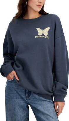 Grayson Threads, The Label Juniors' Foiled Butterfly Manifest Graphic Sweatshirt