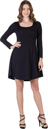 24seven Comfort Apparel Long Sleeve Knee Length Skater Womens Dress-BLACK-XL