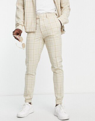 smart skinny crepe check pants with sweatpants cuff in ecru - part of a set