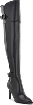 Flye Womens Faux Leather Buckle Over-The-Knee Boots