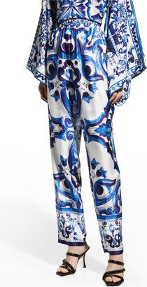 Printed Silk Twill Pajama Pants