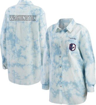 Women's Wear by Erin Andrews White Washington Capitals Oversized Tie-Dye Button-Up Denim Shirt