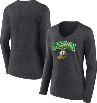 Women's Branded Heather Charcoal Oregon Ducks Evergreen Campus Long Sleeve V-Neck T-shirt