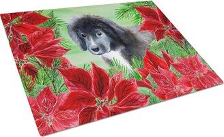 CK1347LCB Newfoundland Puppy Poinsettas Glass Cutting Board