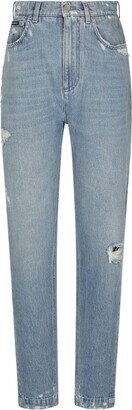 Distressed High-Rise Slim Jeans-AA