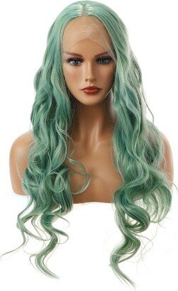 Unique Bargains Long Body Wave Lace Front Wigs for Women with Wig Cap 24 Light Green 1PC