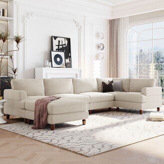 RASOO Corduroy Modular Sectional Sofa with Ottoman