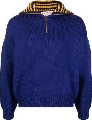 Contrasting-Collar Ribbed Jumper-AA