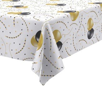 Chateau Fine Tableware Party Tablecloth Black and Gold Balloons - Durable Peva Plastic Table Cover Set - Pack of 4 - Disposable decor for Birthdays, Graduation, Thanksgiving