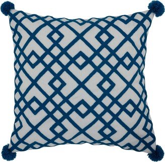 Entryways Quinn Woven Outdoor Pillow 17 In. Sq with pompoms