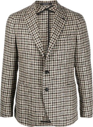 Single-Breasted Houndstooth-Pattern Blazer