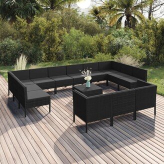 14 Piece Patio Lounge Set with Cushions Poly Rattan Black - 23.6 x 23.6 x 13.8