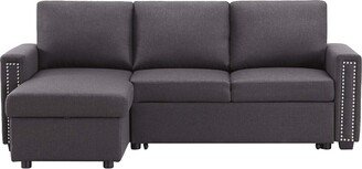 83 Pull Out Sleeper Sofa Reversible L-Shape 3 Seat Sectional Couch with Storage Chaise, Velvet/Linen