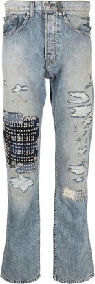 Faded-effect tears denim jeans-AA