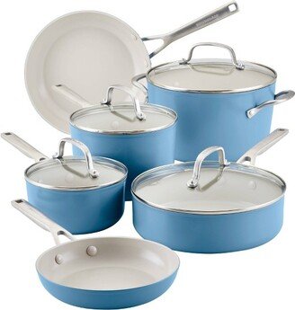 Hard Anodized 10pc Nonstick Ceramic Cookware Pots and Pans Set - Blue Velvet