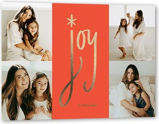 Holiday Cards: Cute Joy Holiday Card, Orange, Gold Foil, 5X7, Holiday, Matte, Personalized Foil Cardstock, Square