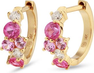 Pink Sapphire & Diamond Cocktail Yellow Gold Hoop Earrings