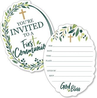 Big Dot of Happiness First Communion Elegant Cross - Shaped Fill-in Invitations - Religious Party Invitation Cards with Envelopes - Set of 12