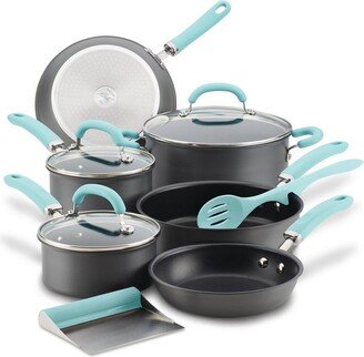 Create Delicious 11pc Hard Anodized Nonstick Cookware Set Light Blue Handles