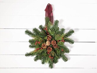 Christmas Wreath, Snowflake Wreath For Winter, Evergreen Pinecone Decor, Winter Front Door
