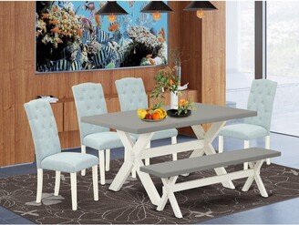 Dining Room Table Set - a Rectangular Table and Padded Parson Chairs - Cement and Linen White Finish-AA