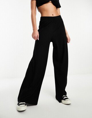 ribbed wide leg pants in black