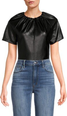 Ruched Faux Leather Bodysuit