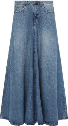 Denim Pleated Midi Skirt