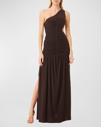 Samsara One-Shoulder Ruched Cutout Maxi Dress