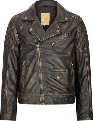 TruClothing.com Mens Real Leather Biker Jacket Cross Zip 1980s Classic Vintage Brando Soft Short - Vegas XXL